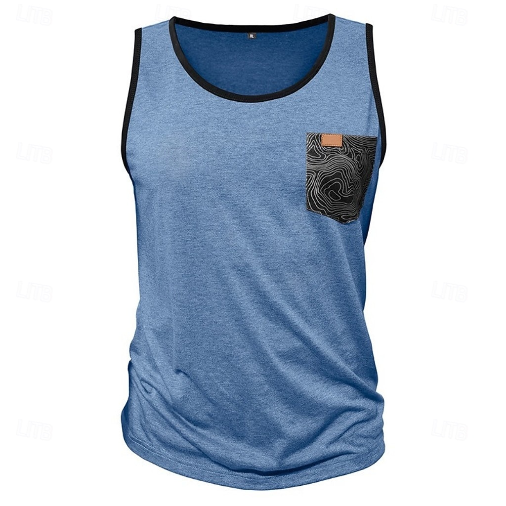 Herr Linne Ärmlös tröja Ärmlös Rund hals Sommar Slät Mode Designer Sportig Ficka Ledigt Utomhus Strand Rubinrött Topp t-shirt för män 2026 - $12.49 –P2
