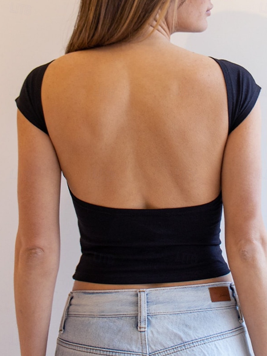 Női camisole trikó egyszínű sima szexi hétköznapi rövid ujjú kerek nyakú normál felsők ünnephez kimenéshez hát nélkül fekete fehér borvörös tengerészkék nyár 2025 - $14.99 –P13