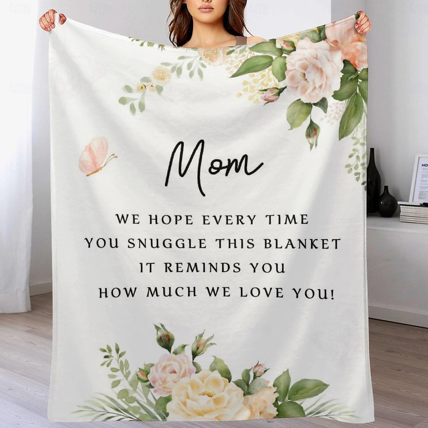 couverture fête des mères, une lettre à maman, cadeau fête des mères, couverture douce et confortable, cadeau parfait pour maman, motif floral ou cœur, chaud et confortable de 2025 ? $19.99 –P5