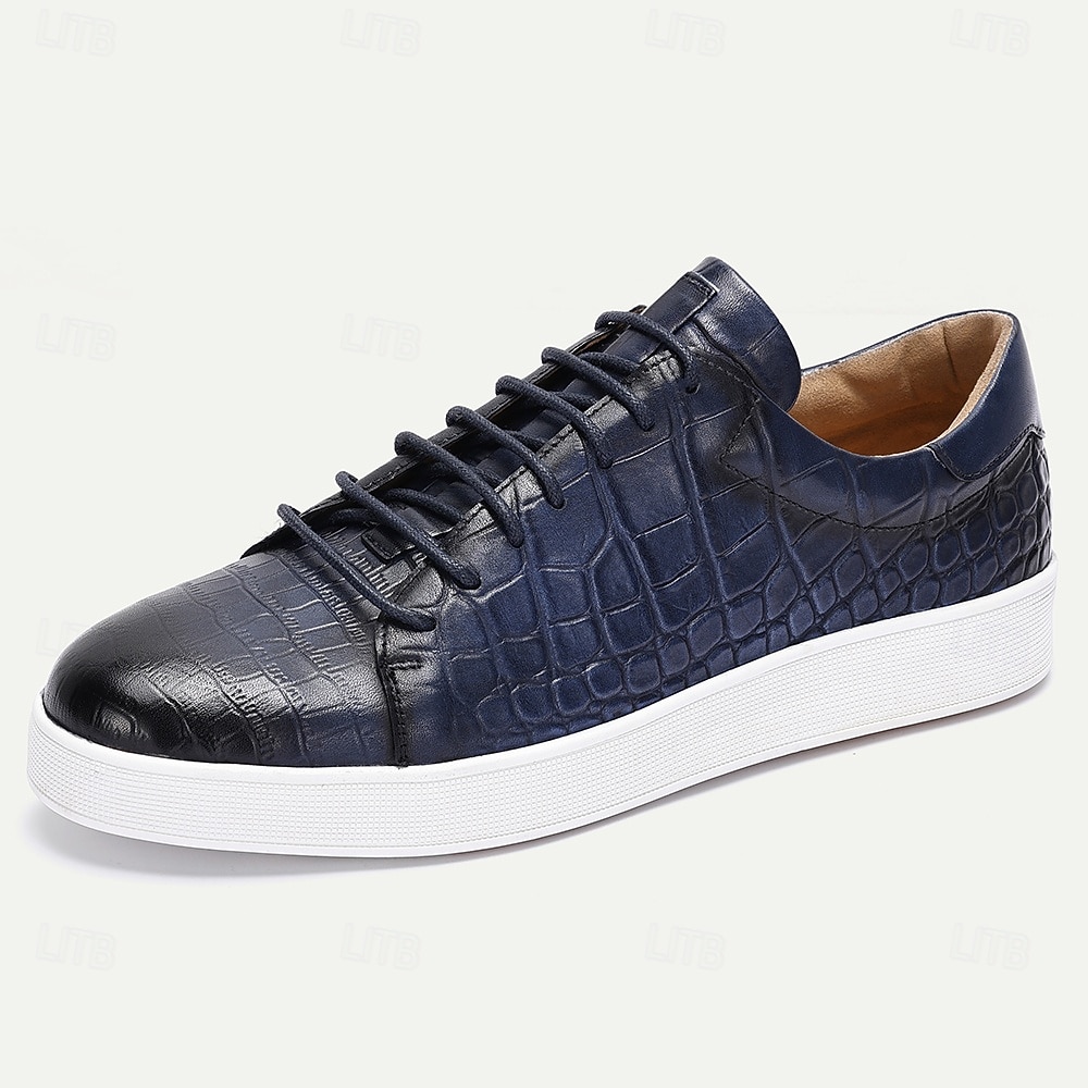 scarpe da ginnastica da uomo in vera pelle marrone – eleganti scarpe casual con lacci e stampa coccodrillo per l'uso quotidiano del 2026 a $99.99 –P10