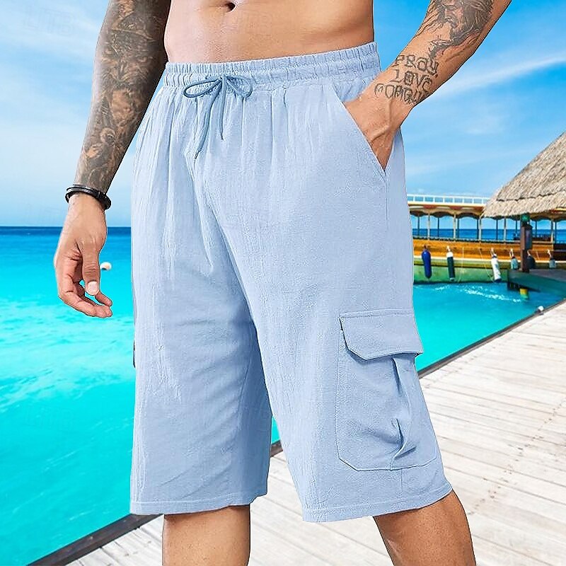 Bărbați Pantaloni Scurți Pantaloni scurți din in Pantaloni scurți de vară Pantaloni scurți de plajă Cordon Talie elastică Multi Buzunare Simplu Confort Respirabil Scurt Vacanță Concediu Plajă 2025 - $17.99 –P9