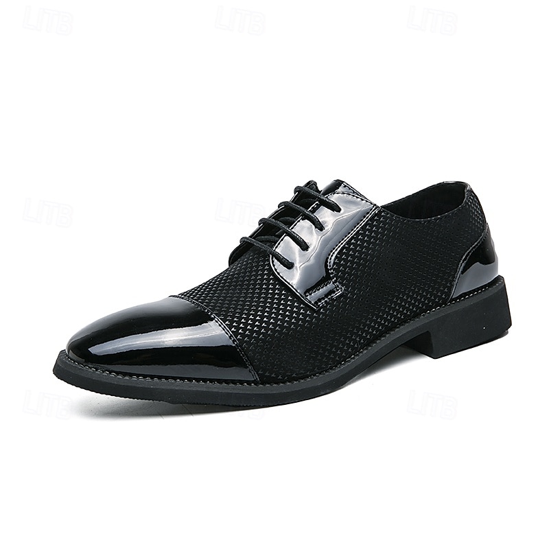 scarpe oxford da uomo in pied de poule bianco e nero con dettagli in vernice, elegante design con lacci per eventi formali alla moda del 2025 a $42.99 –P2