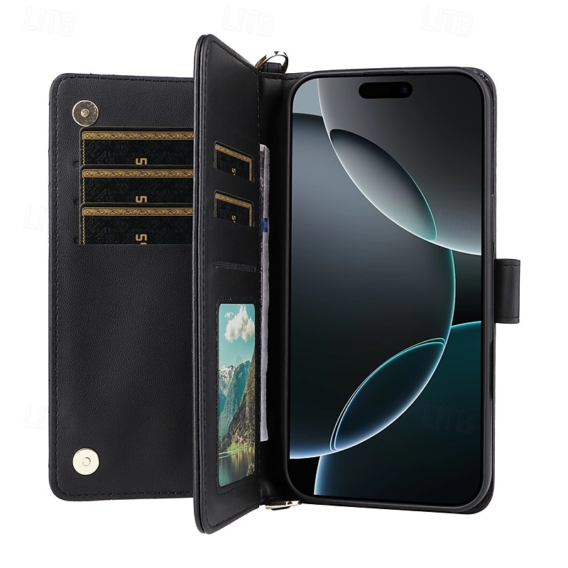 τηλέφωνο tok Για iPhone 16 Pro Max Plus iPhone 15 Pro Max Plus iPhone 14 13 12 11 Pro Max Plus Αναποδογυρίστε το κάλυμμα με βάση στήριξης με τον Lanyard με λουράκι καρπού Ρετρό TPU PU δέρμα 2025 - $27.99 –P3