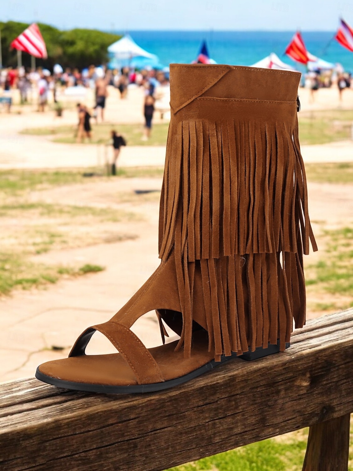 gladiatorsandaler med boho-fransar för kvinnor – platta sandaler med öppen tå och tofsdetaljer för sommarstrandkläder, festivaler och vardagliga outfits 2025 - $46.99 –P1