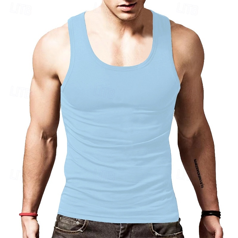 Homens Malha Íntima Top de colete Camiseta Interior camisa sem manga Sem Manga Gola Redonda Verão Tecido Moda Designer Básico Clássico Férias Rua Para Noite Preto Branco Vinho Top Tee para Homens de 2025 por $11.99 –P19