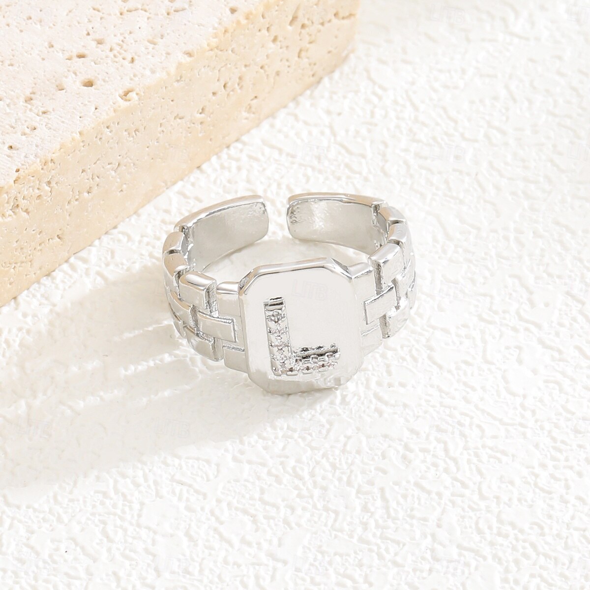 Personalized Letter Ring, Gift for Mom, Copper with Zircon Alphabet Ring, Vintage-Style Chain Design, Adjustable Open Band, Minimalist Aesthetic Jewelry for Women 2025 - $4.99 –P6
