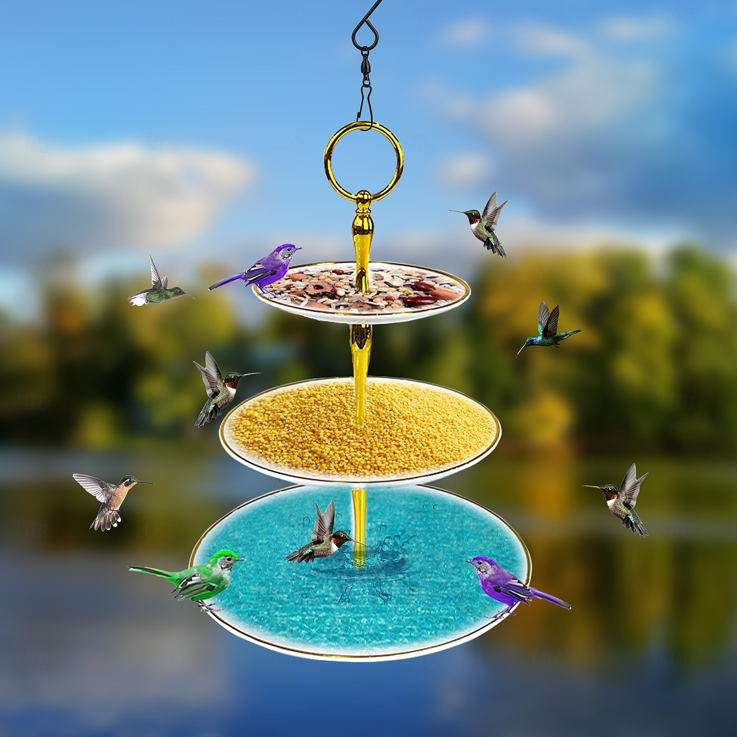 hangende vogelvoederbak buitentuin drijvende fontein hangende vogelvoederbak, vogelbadbak voor achtertuin, tuindecoratie, vogelspotten attractie 2025 - $13.27 –P3