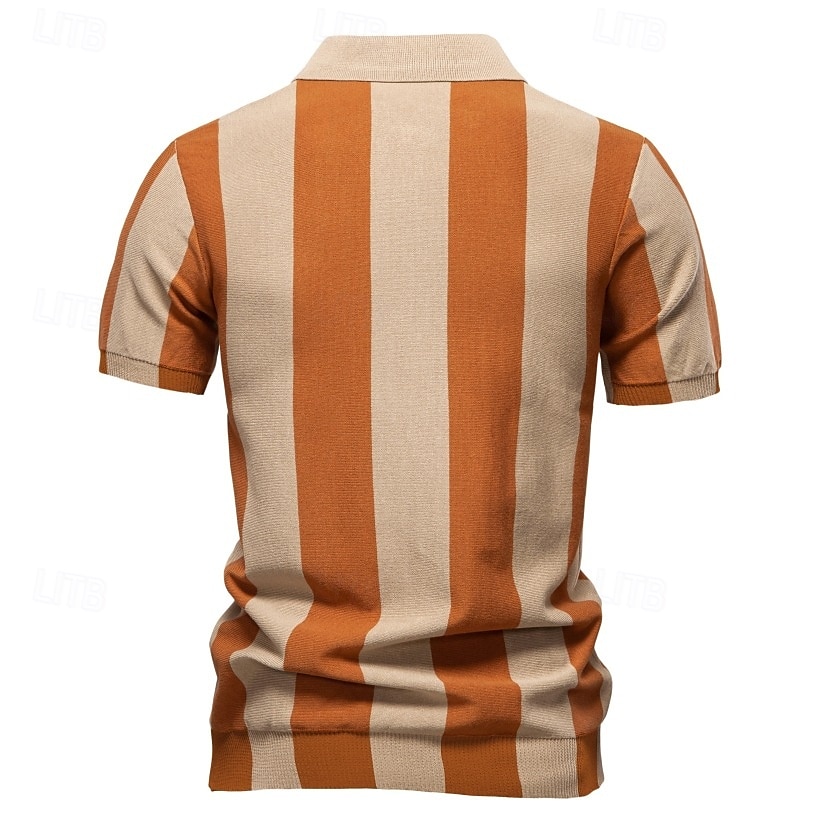 Per uomo Polo Maglione polo lavorato a maglia Formale Lavoro Collo ripiegato Manica Corta Confortevole Stile Vecchio Denaro A righe Strisce verticali Stripe-Trim Righe Primavera Nero Giallo Blu marino del 2025 a $27.99 –P8