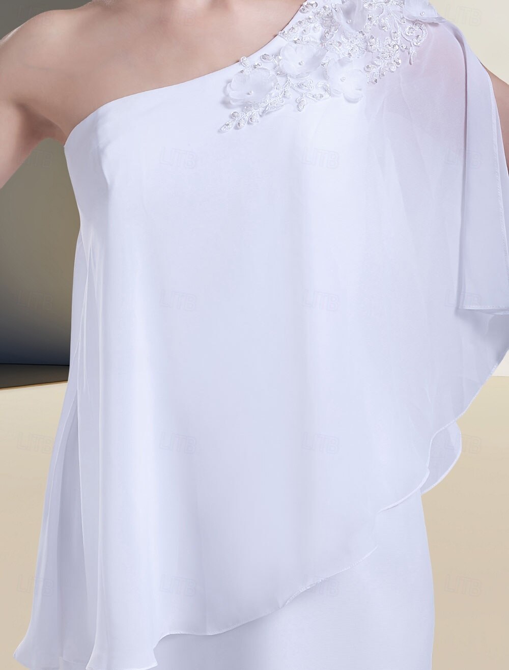 Fiançailles Petites Robes Blanches Robes de mariée Fourreau / Colonne Une Épaule Demi Manches Mi-long Chiffon Robes de mariée Avec Perlage Appliques 2025 de 2025 ? $105.99 -P4