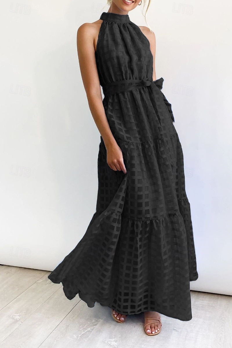 Femmes Robe Longue Maxi Robe Robe de remise des diplômes Robe à col licou Mode Moderne Fête Remise des Diplômes Date Coupe régulière Uni Sans manches Col Halter Cyan Noir Violet Claire Vert Été de 2025 ? $27.99 –P12