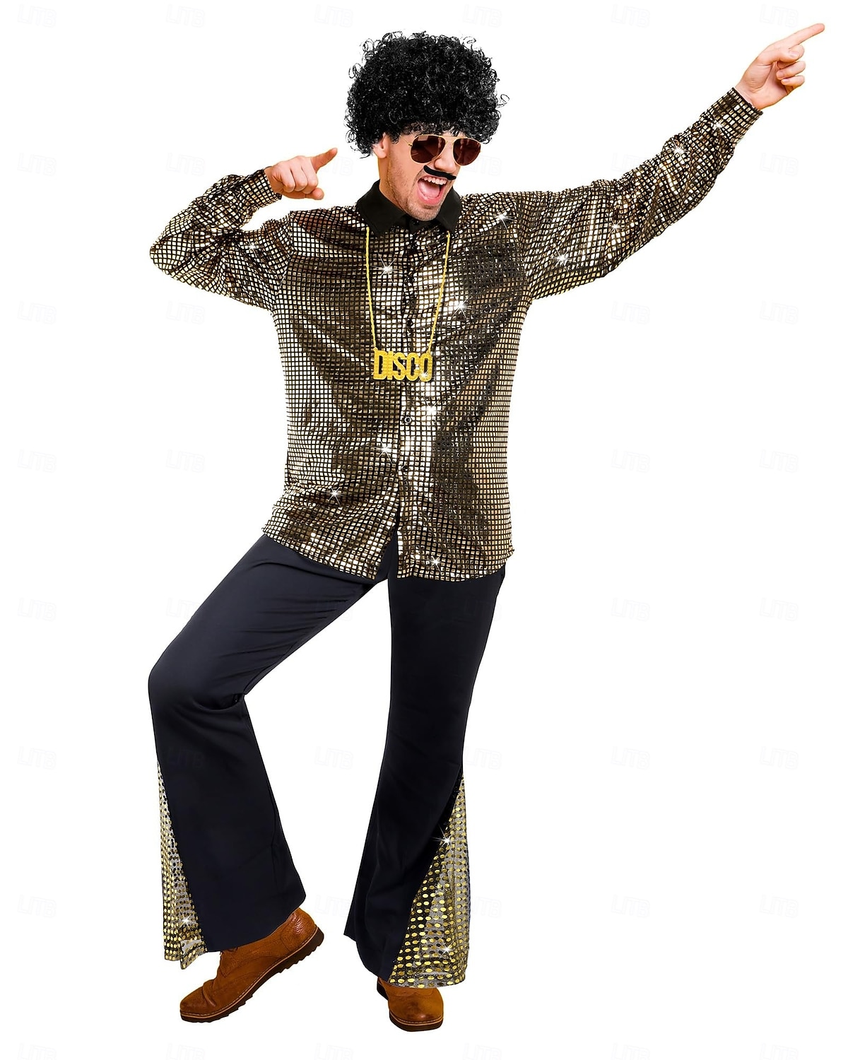 Retro Vintage 1960er Hippie Hose Hemd Schlaghosen Hippie Kostüm Herren Halloween Karneval Maskerade Abendgesellschaft Musikfestival Pride Parade Erwachsene Hemd Hose Ganzjahres 2026 - $38.99 –P2