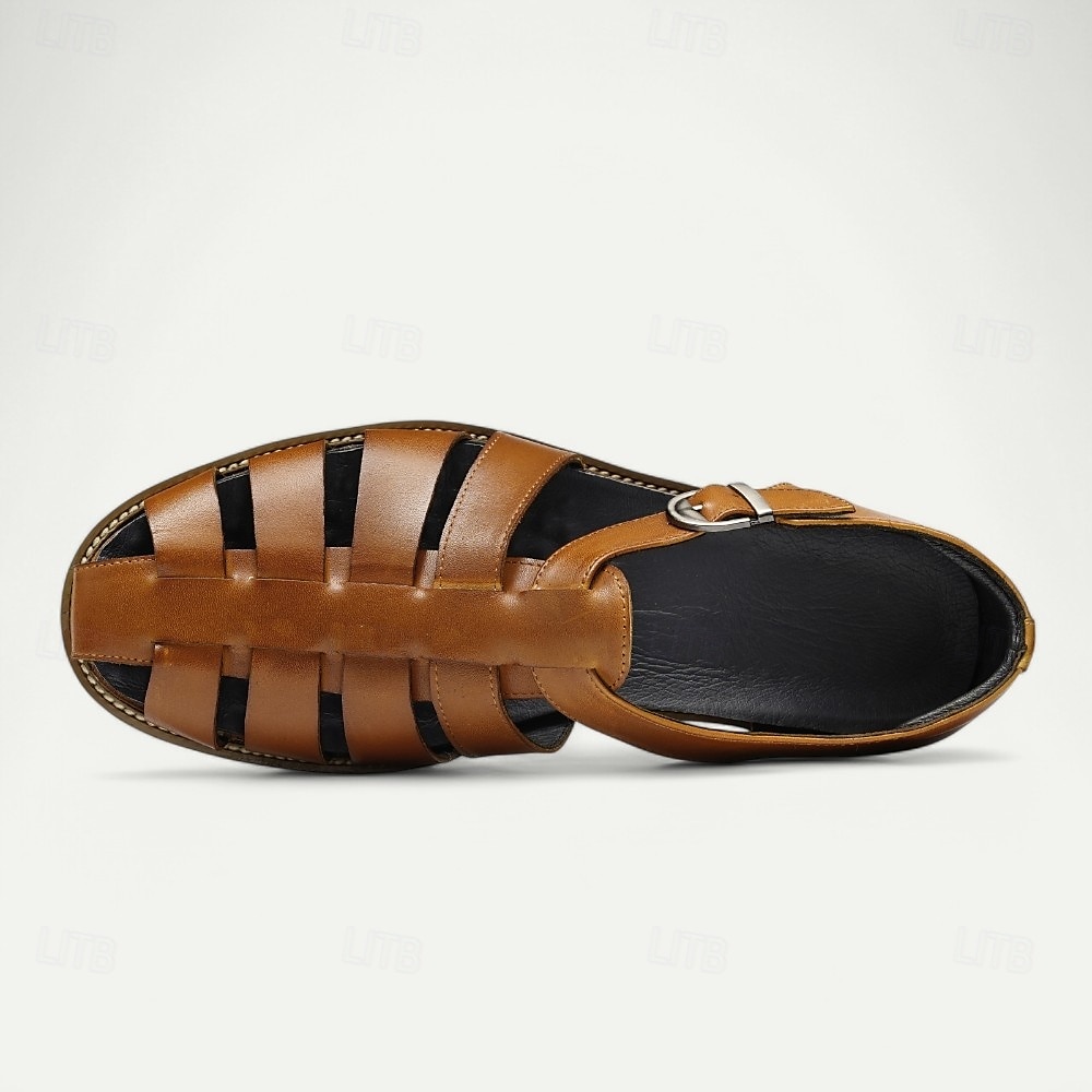 Men's Classic Brown Leather Fisherman Sandals - Versatile Summer Footwear for Casual Outings 2025 - $94.99 –P5