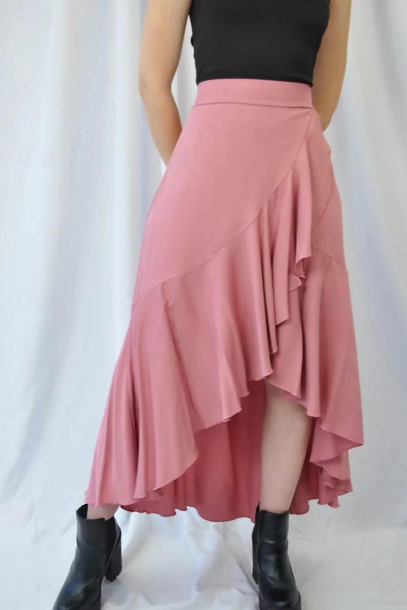 Dam Kjol Mode Maxi Hög midja Kjolar Slät Asymmetrisk nederkant Microelastisk Semester Gata Svart Vit Rosa Himmelsblå Sommar Elastan 2025 - $20.99 -P13