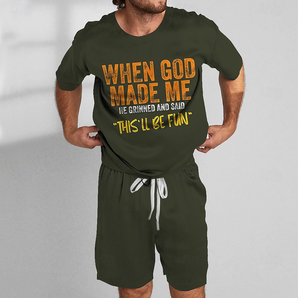 Herr Text / nummer 2st T-shirts uppsättningar Summer Tops Kortärmad Korta byxor Rund hals Semester Ledigt vardag Utomhus Sport Dagligen 3D-utskrift Sommar Mörkgrön Svart askfärgad 2025 - $25.99 –P2
