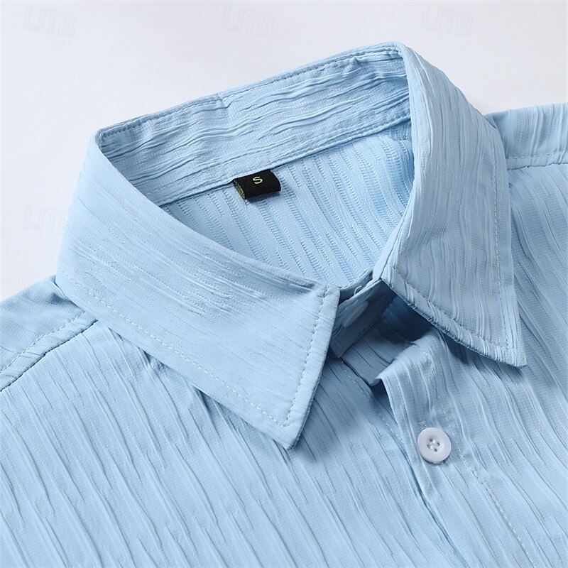 Men's Shirt Summer Shirt Casual Shirt Button Up Shirt Blue Green Gray Short Sleeve Plain Collar Daily Clothing Apparel Fashion Casual Comfortable 2025 - $22.99 –P7