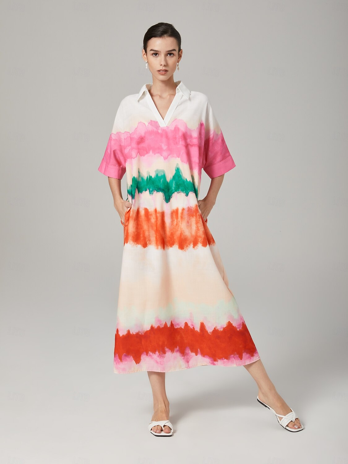 vestido camisa estampado com gradiente de cor de 2025 por $23.59 –P1