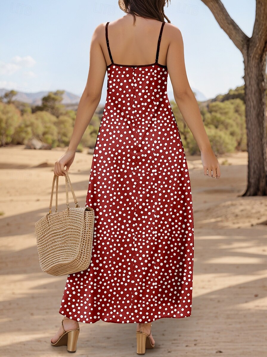 Abito Maxi Donna Abito estivo Abito a A Abito sottoveste Vacanza Casual Quotidiano Spiaggia Taglio Regolare Grafico Pois Senza maniche V Collo Bordeaux Estate Primavera del 2025 a $34.99 –P2