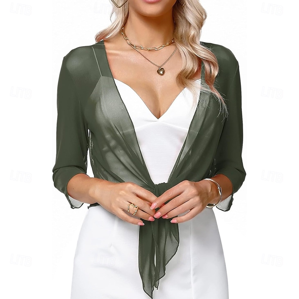 Damesomslag Elegant 3/4 mouw Chiffon Bruiloftsomslagen Met Pure Kleur Voor Feest Lente zomer 2025 - $19.49 –P1