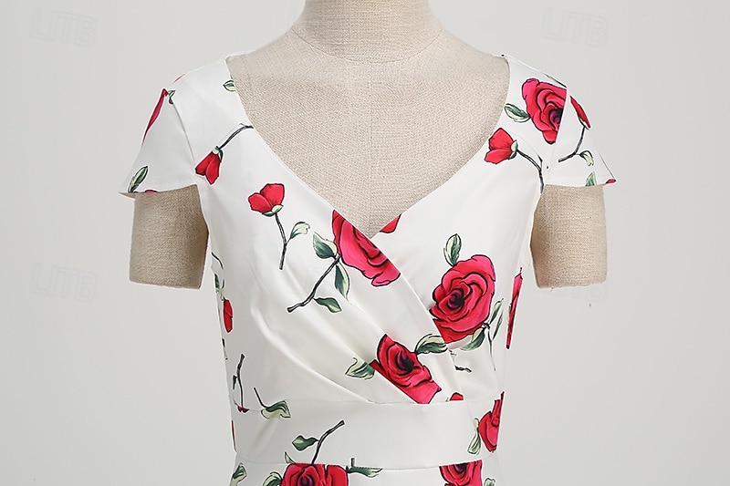 Lata 50. Retro / vintage Rockabilly Do kolan Sukienka kopertowa Sukienka huśtawka Rozkloszowana sukienka Normalny Krótki kimonowy Kwiaty Obcisła i rozszerzona Huśtawka wisząca W serek Strój na bal 2026 - $32.99 –P2