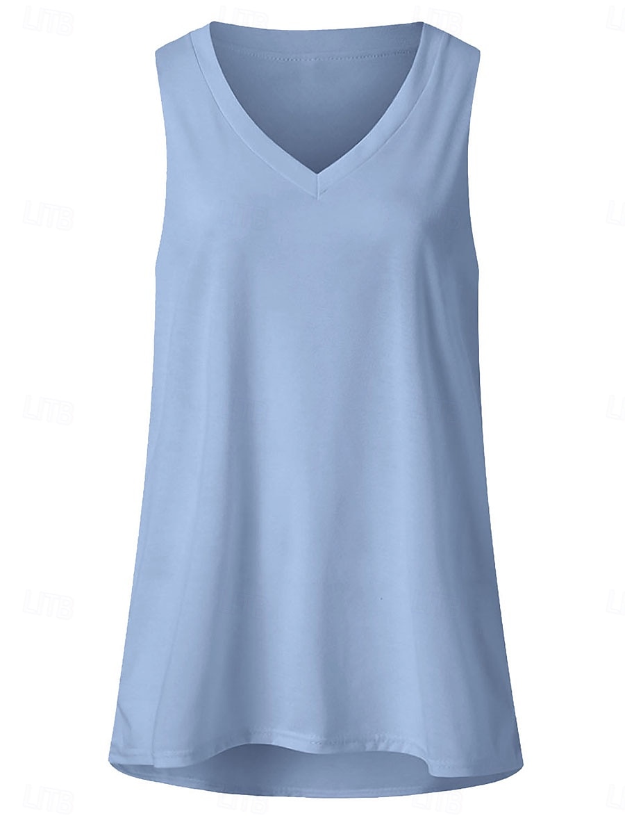 Women's Camisole Tank Top Solid Color Stylish Casual Sleeveless V Neck Regular Tops Daily Black White Green Light Blue Summer Spring 2025 - $12.99 –P7