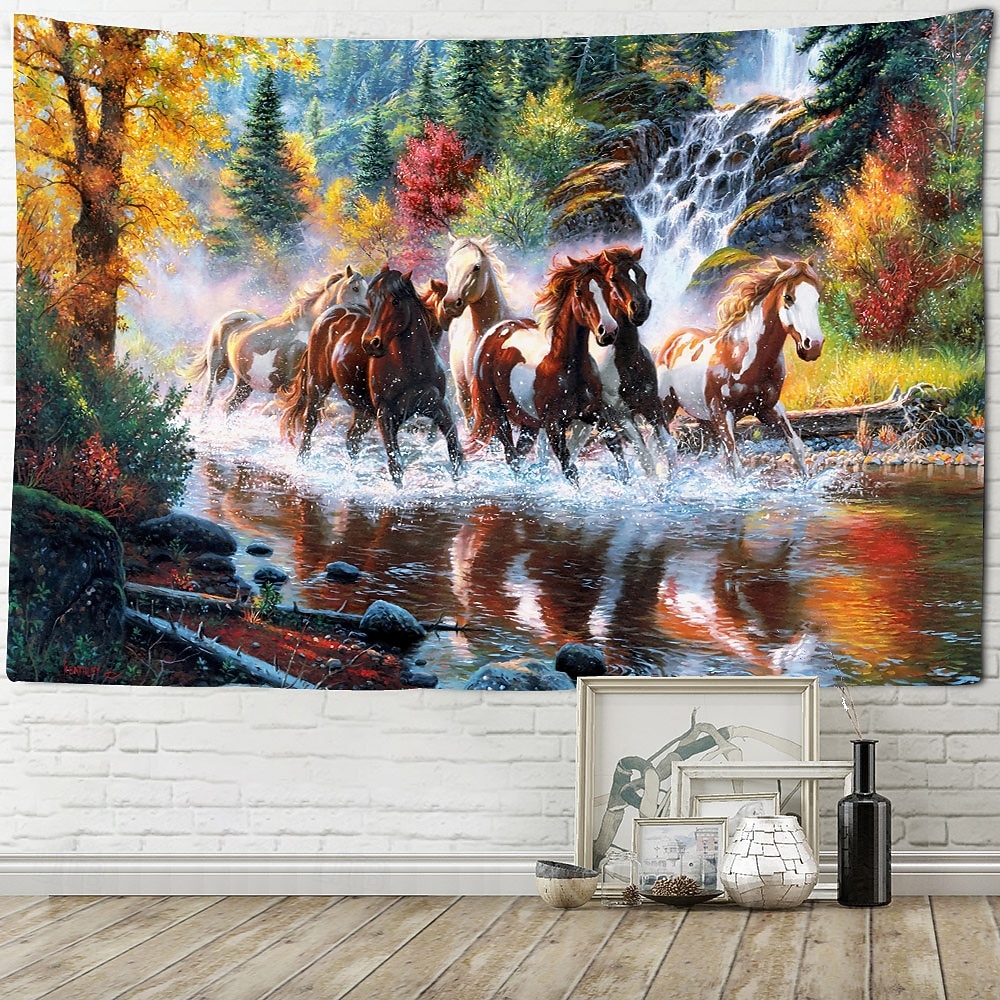 un gruppo di cavalli al galoppo animali piante e paesaggi arazzo appeso arte murale grande arazzo decorazione murale sfondo fotografico coperta tenda casa camera da letto soggiorno decorazione del 2026 a $18.99 –P1