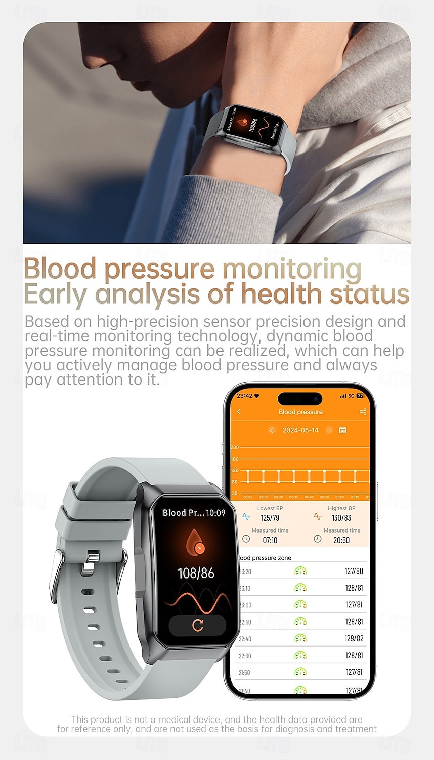 Cardica Men's Smart Watch Blood Glucose Monitor Bluetooth Call Blood Pressure Heart Rate IP68 2025 - $39.99 –P8