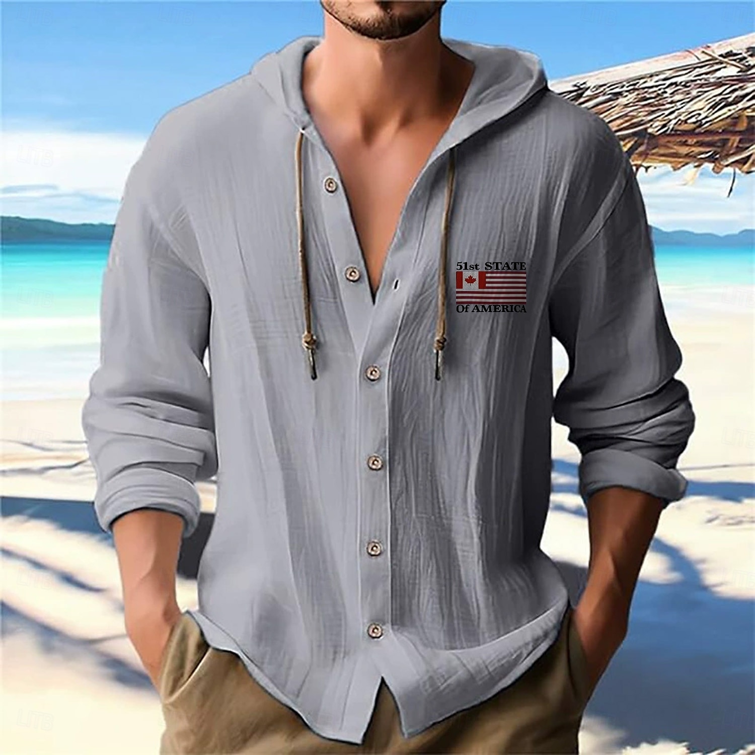 Herren Weißes Baumwollhemd Freizeithemd Knopfhemd Baumwollhemd Flagge Urlaub Straße Schwarz Weiß Blau Khaki Langarm Mit Kapuze Frühling & Sommer Bekleidung Button-Down 2025 - $26.99 –P5
