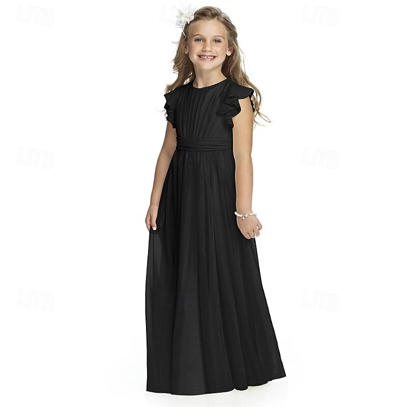 Robe de Demoiselle d'Honneur Fille enfants Fille Robe de soirée Robe de princesse Utilisation Mariage Soirée Elégant Magnifique Couleur unie Sans Manches Col Ras du Cou Rouge vin Noir 4 ans et + de 2026 ? $42.99 –P9