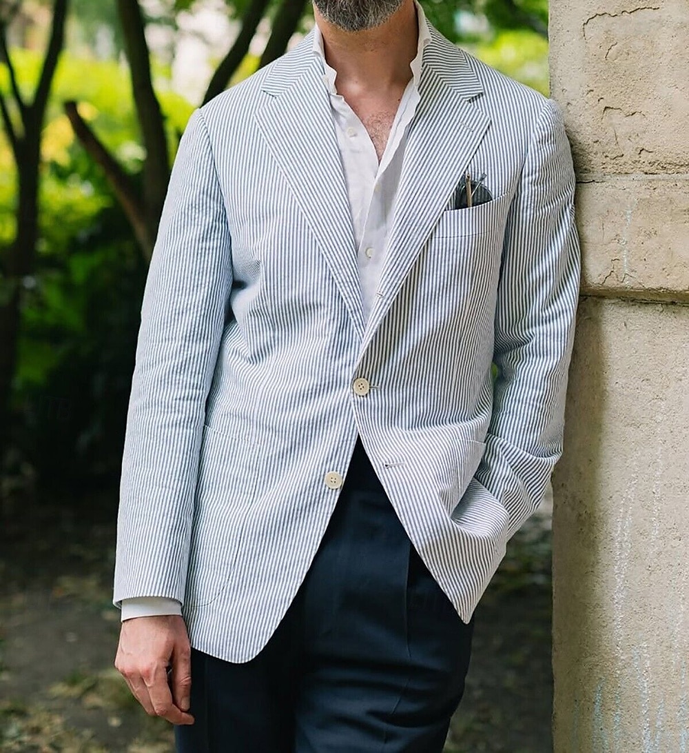 Blazer en seersucker pour hommes veste de sport mode d'été côtelée bleu ciel coupe standard de 2025 ? $75.99 –P1