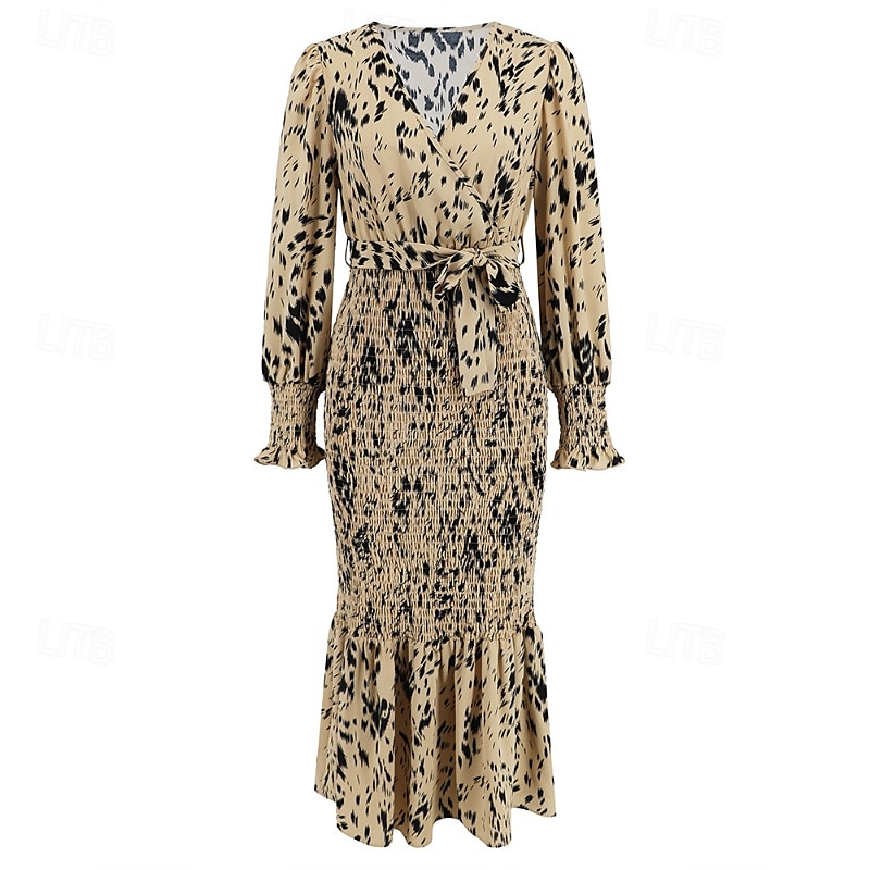 Damen Midikleid Cocktailkleid Etui-Kleid Mode Urlaub Ferien Teegesellschaft Normale Passform Leopard Langarm V Ausschnitt Schwarz Khaki Aprikose Sommer 2025 - $30.99 –P3