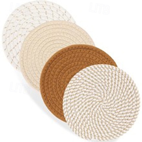 Lot de 4 sets de table tissés en corde de coton – sets de table modernes résistants à la chaleur, sous-verres faits à la main, dessous de plat en argile, protection de table à manger, maison simple de 2025 ? $15.49 –P2