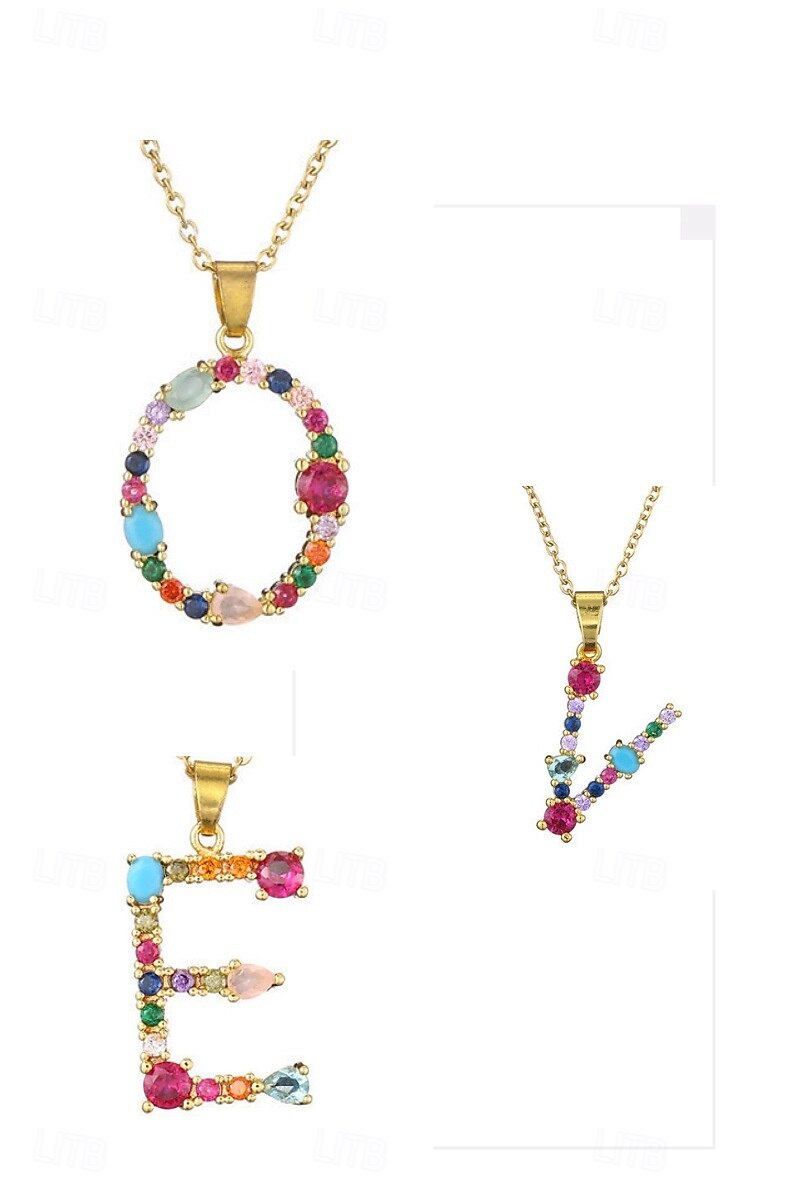 collana con lettera personalizzata, catena hip hop per clavicola, ciondolo con alfabeto in zircone colorato micro-pavé di rame, regalo di gioielli unico per la festa della mamma del 2025 a $7.99 –P8