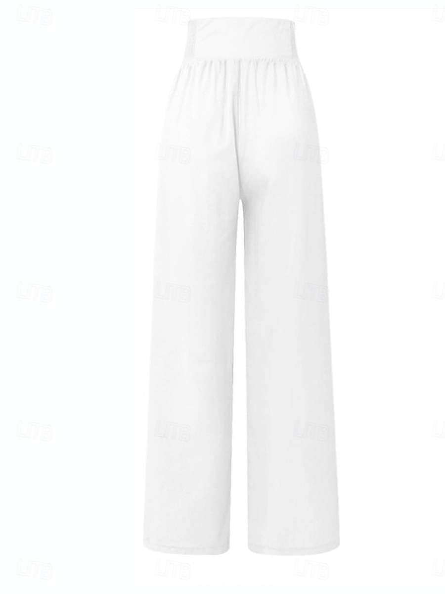 Pantaloni ampi in cotone e lino da donna A tinta unita Chinos Pantaloni baggy Basic Casual Lunghezza intera Vita alta Semplice Fascia elastica Comodo Morbido Confortevole Micro-elastico All'aperto del 2025 a $25.99 –P3
