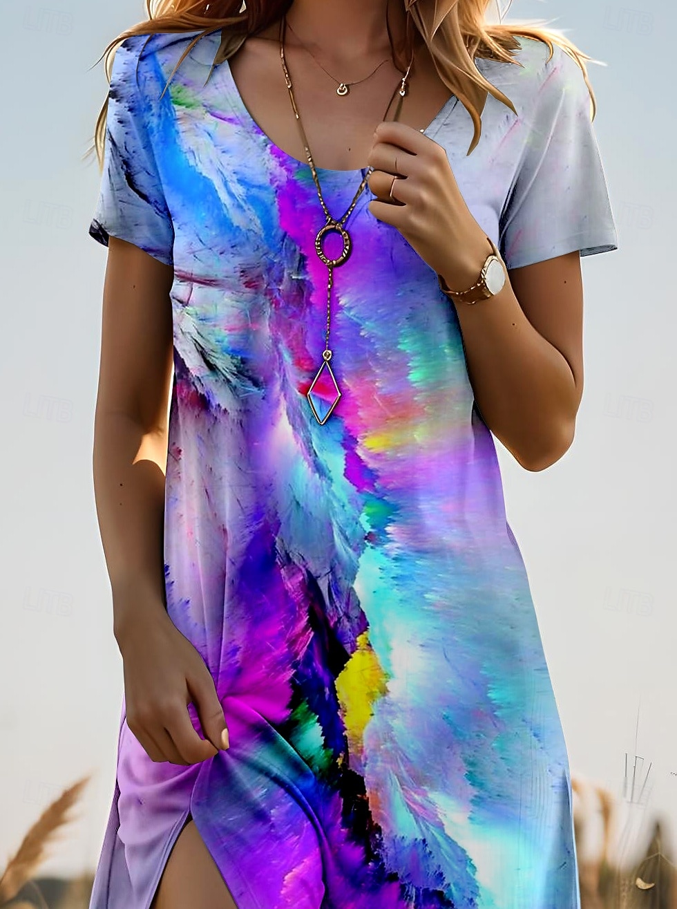 Women's Mini Dress T Shirt Dress Tee Dress A Line Dress Summer Dress Vacation Casual Daily Regular Fit Ombre Graphic Short Sleeve Crew Neck Purple Summer Spring 2025 - $23.99 –P3
