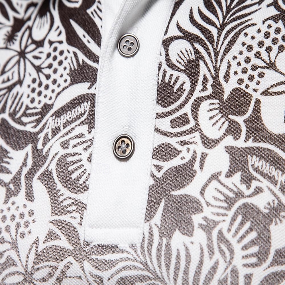 Homens Pólo Polo de malha Formal Trabalho Aberto para a Lateral Manga Curta Floral Botões Estampado Primavera Azul denim Branco Azul Marinha Verde cáqui Azul Claro Pólo de 2026 por $25.99 –P10