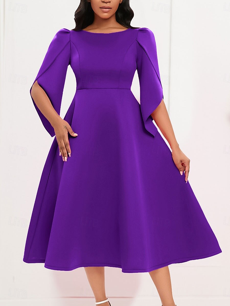 Kleid Mutter der Braut Elegantes Freizeitkleid Rundhalsausschnitt Knie-Länge Polyester 3/4 lange Ärmel mit einfarbig 2025 - $79.99 –P2