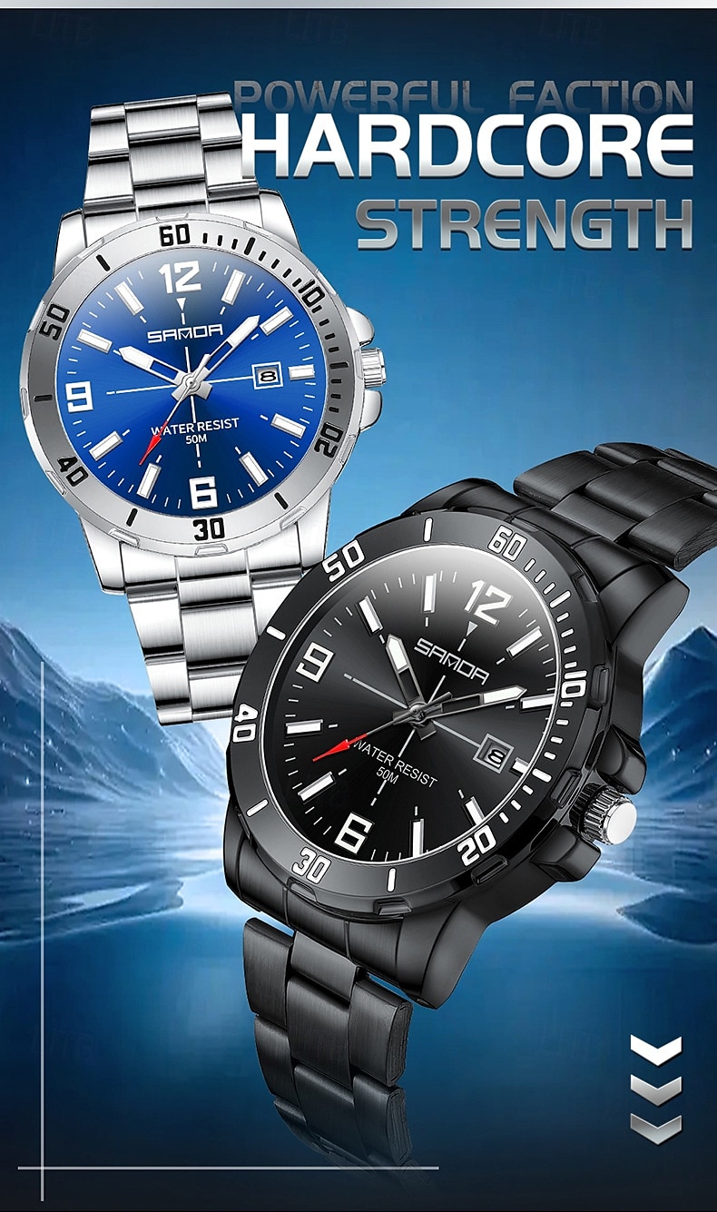 SANDA 3265 Men's Quartz Watch Simple and Fashionable Large Dial Night Light Waterproof Band Calendar Wristwatch 2025 - $34.99 –P9