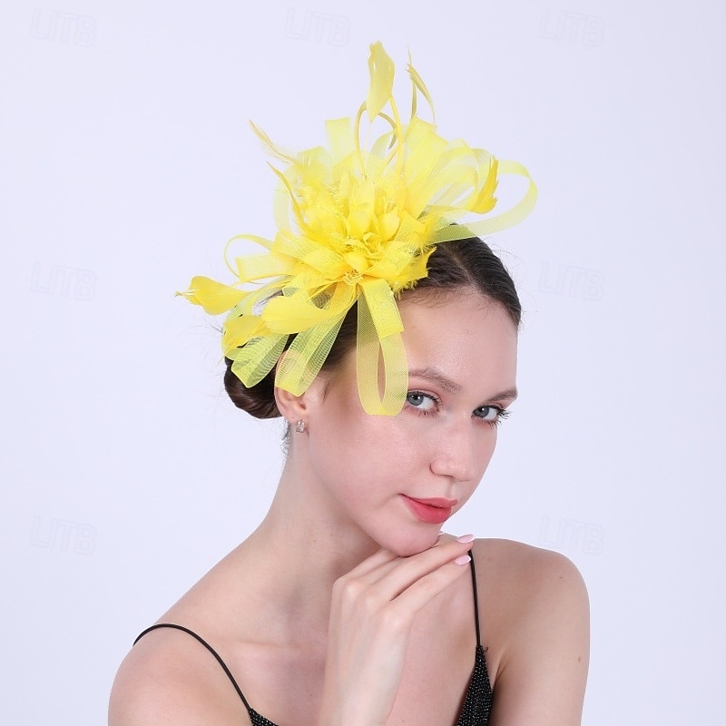 Kopfstück Tüll Federn Hochzeit Abendgesellschaft Elegant Hochzeit Mit Feder Kopfschmuck Kopfbedeckung 2025 - $16.49 –P2