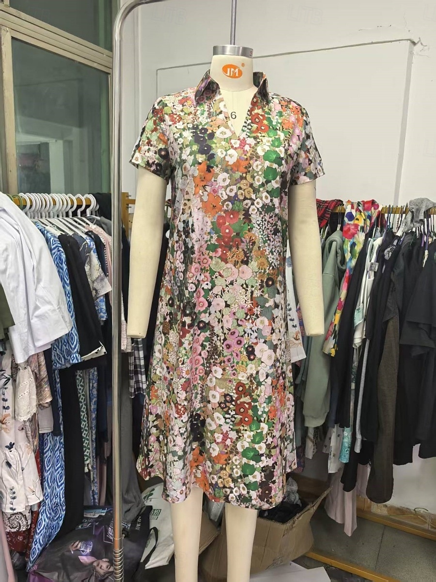 dámské dlouhé šaty maxi šaty ležérní šaty letní šaty s potiskem šaty elegantní móda venkovní denní plážový regular fit květinový krátký rukáv v krk zelené léto jaro podzim 2025 - $23.99 –P3
