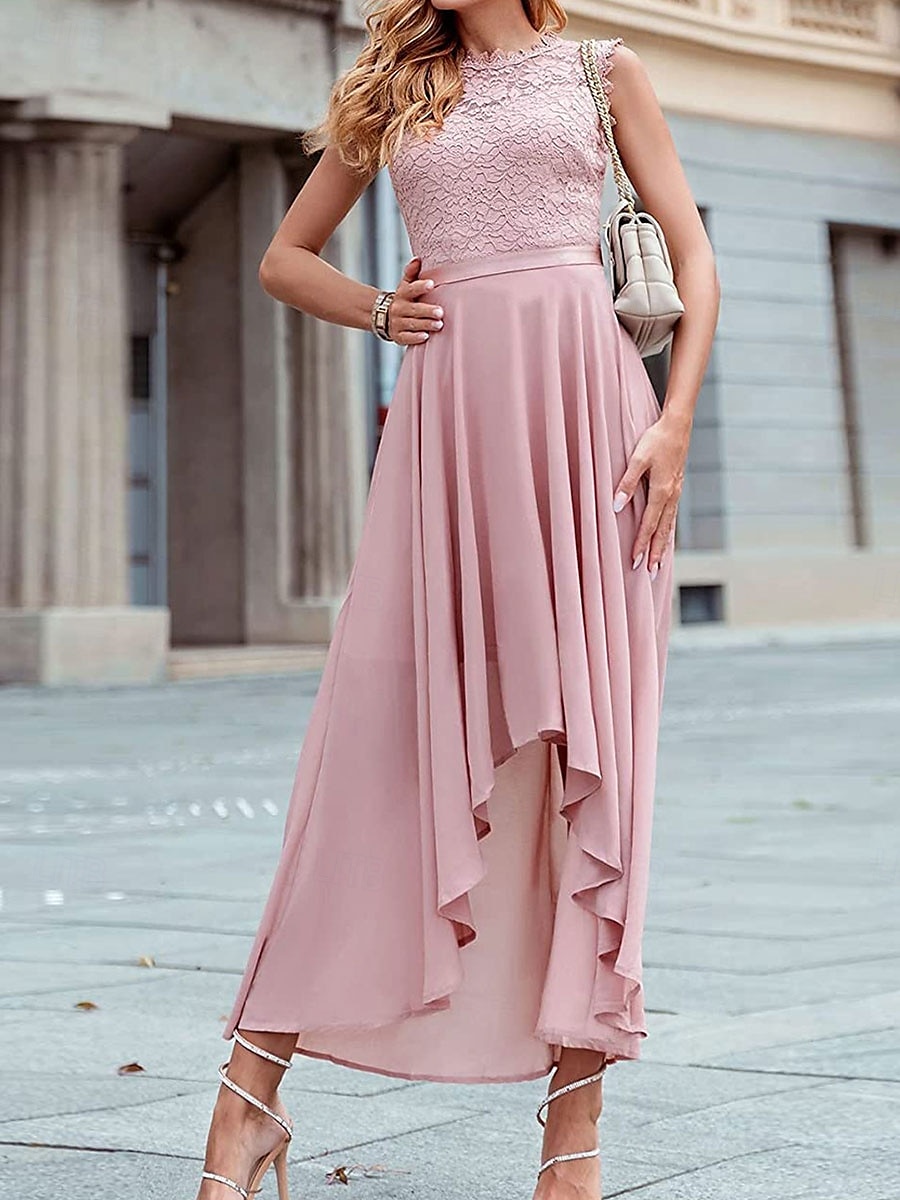 Jurk Moeder van de Bruid Jurk Bruiloft Gast Elegant Casual Ronde Hals Vloerlengte Polyester Mouwloos met Kant 2025 - $79.99 –P5