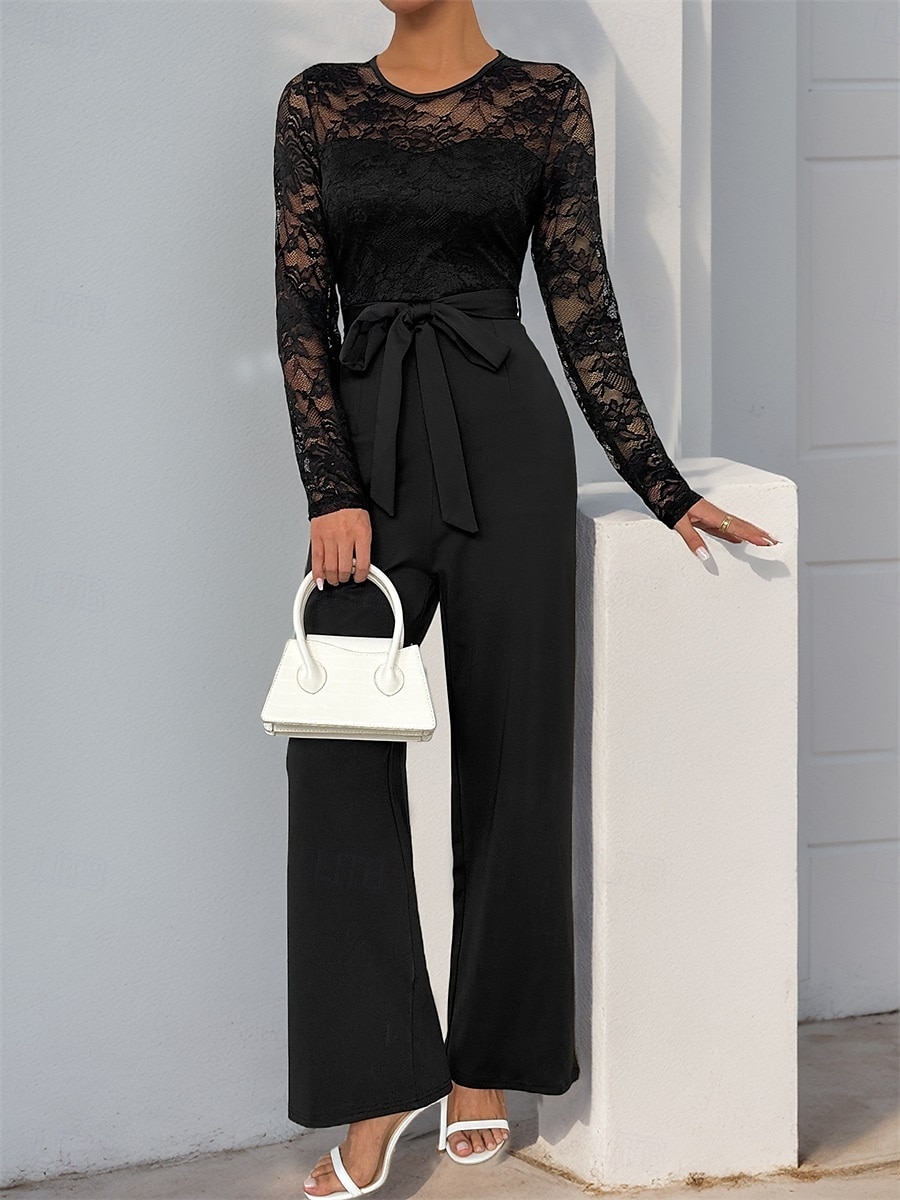 Jumpsuit  Byxdress Brudens Mor Elegant Avslappnad Juvel Hals Golvlängd Polyester Lång Ärmar med Spets 2025 2025 - $79.99 –P1