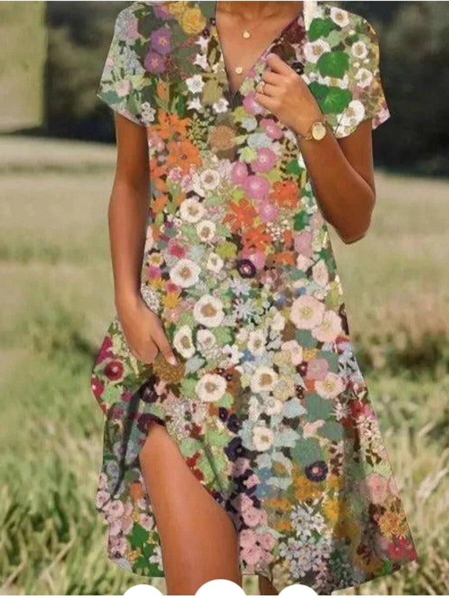 dámské dlouhé šaty maxi šaty ležérní šaty letní šaty s potiskem šaty elegantní móda venkovní denní plážový regular fit květinový krátký rukáv v krk zelené léto jaro podzim 2025 - $23.99 –P1