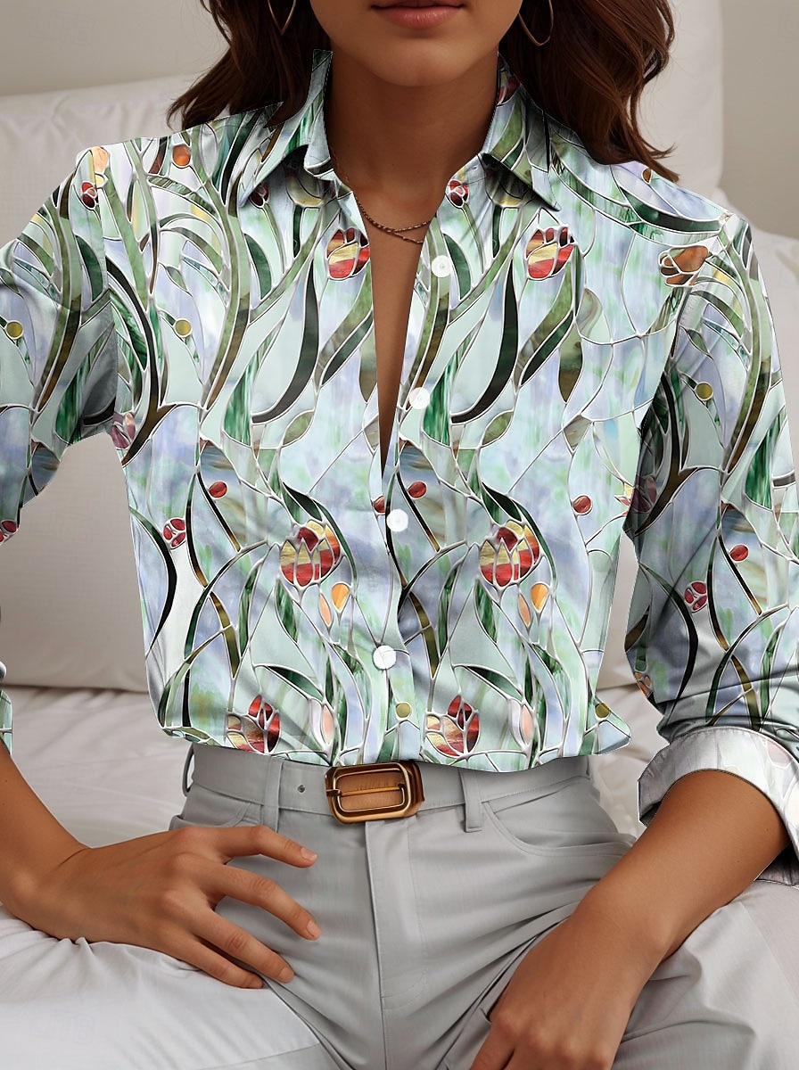 Femmes Chemise Fleuri Occasionnel manche longue Col de chemise Hauts Réguliers Travail Quotidien Boutons Imprimé Rose Claire Rouge Bleu Vert Printemps Automne Hiver de 2025 ? $31.99 –P4