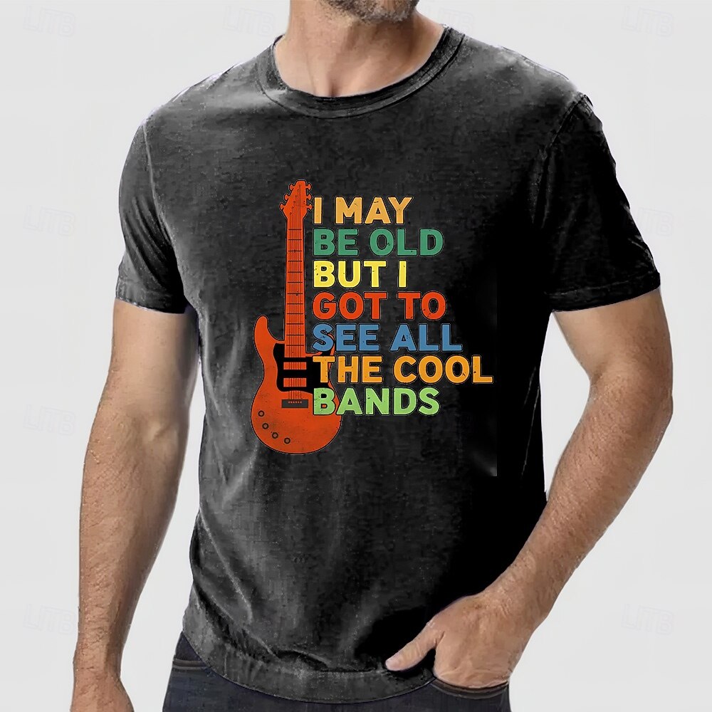 2025年 メンズショートスリーブグラフィックTシャツ '私は年老いているかもしれませんが、すべてのクールなバンドを見ました' レトロ音楽ファンデザイン  コレクション – $15.99 –P1