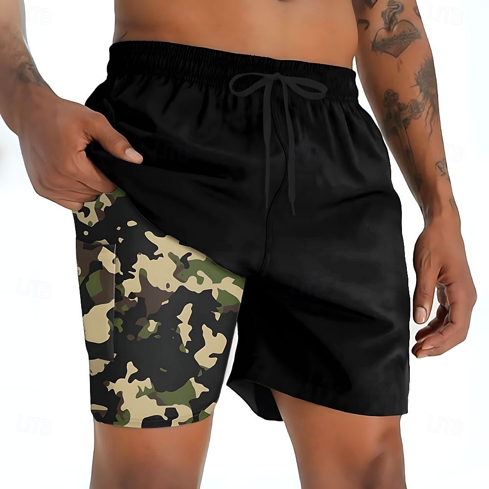Men's Camouflage Lined Shorts 2 in 1 Board Shorts Swim Shorts Mid Waist Hawaiian Vacation Holiday Beach Wear Side Pockets With Compression Liner Elastic Drawstring Waist Designer Clothing Apparel 2025 - $21.99 –P1