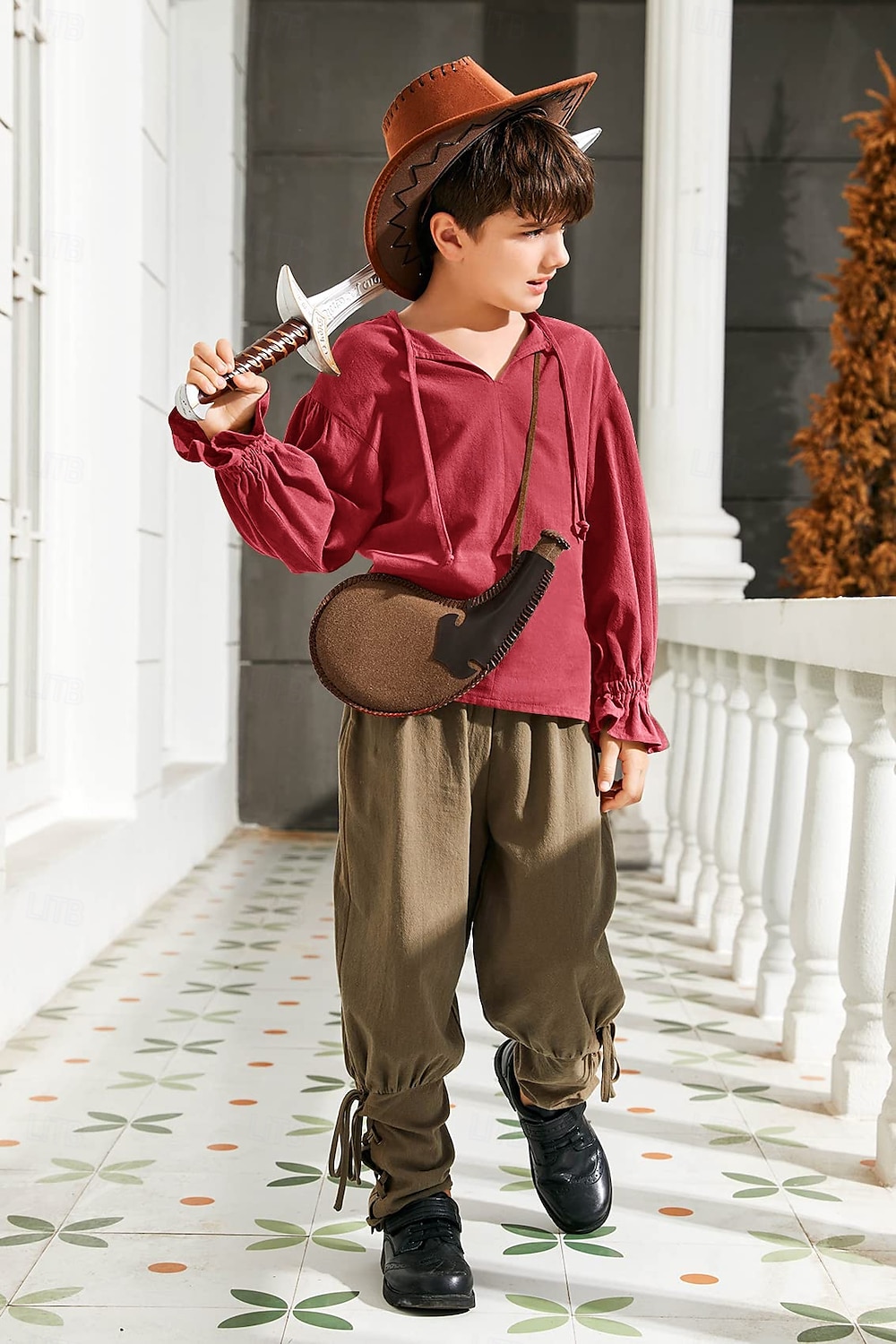 Retro Vintage Medieval Renaissance Shirt Pirate Viking Lace up Solid Color Boys Pirate Halloween Carnival Children's Day Vacation Casual Daily LARP Kid's Shirt Spring & Summer 2025 - $25.99 –P1