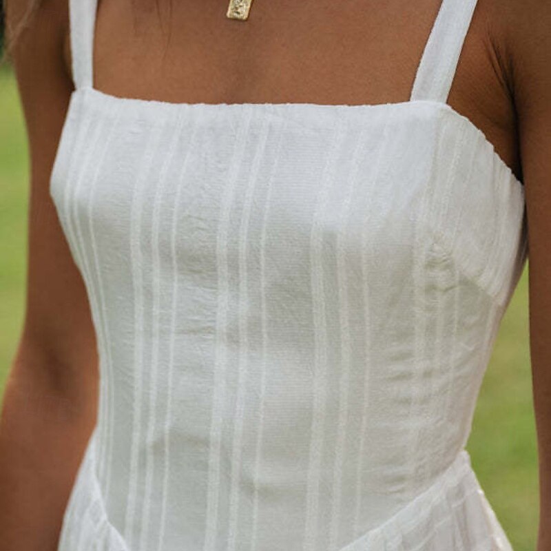 Per donna Abito Midi Abito Bianco Abito da laurea Abito Sottoveste Moda Compleanno Ferie Data Vestibilità regolare Semplice Senza Maniche Spalline sottili Bianco Estate del 2025 a $31.99 –P12