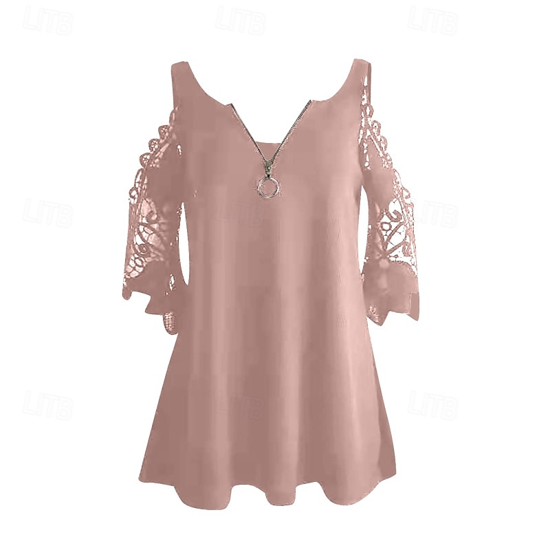 Damen Bluse Einfach Modern Lässig Dreiviertelarm V Ausschnitt Normale Oberteile Täglich Ausgehen Reißverschluss Ausschnitt Schwarz Weiß Rosa Blau Grau Sommer 2025 - $22.99 –P7