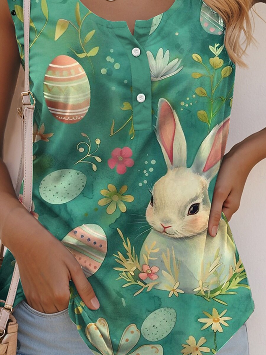 Easter Women's Camisole Tank Top Floral Animal Casual Sleeveless Sleeveless U Neck Regular Tops Daily Buttons Print Green Summer 2025 - $17.99 –P3