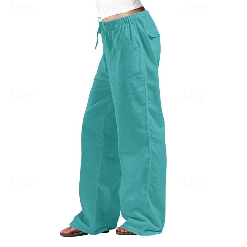 Women's Cotton Linen Pants Slacks Streetwear Casual Full Length Natural Plain Pocket Elastic Drawstring Design Outdoor Comfortable Daily Wear Going out Depression Green Dark Brown Light Sky Blue Navy 2025 - $23.99 –P10